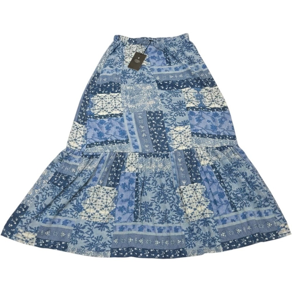 Frye Maxi Skirt Blue Patchwork Pull On Tiered XS Country Western Cowgril Rodeo